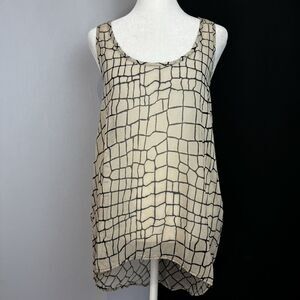 Elegant Beige Sheer Overlay Tank Top Geometric Pattern Flowy Lightweight S-M?